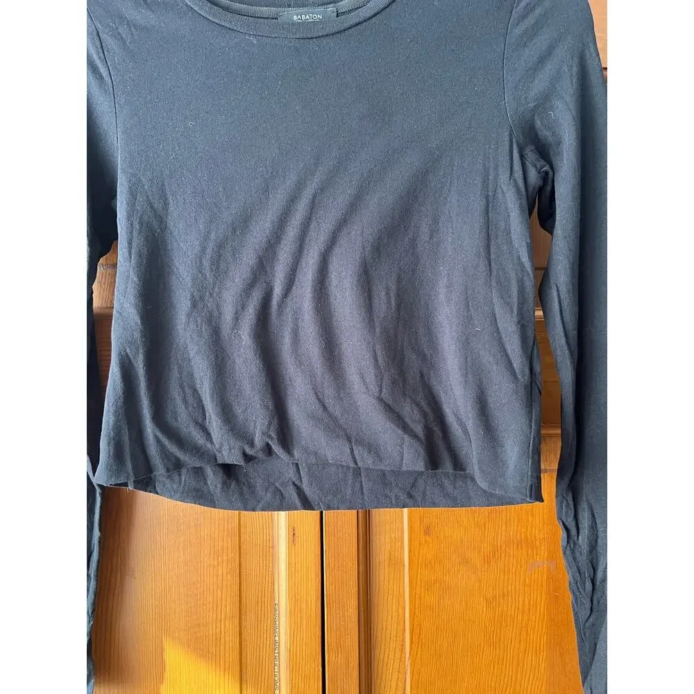 Aritzia's Babaton Women's Crew Neck Crop Long Sleeve Pullover Top Black Size XS